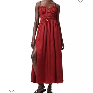 AllSaints Faelyn Sleeveless Silk Dress Elegant Red Maxi Dress